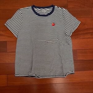 J. Crew Navy & White Striped Short Sleeve Tee with strawberry embroidery